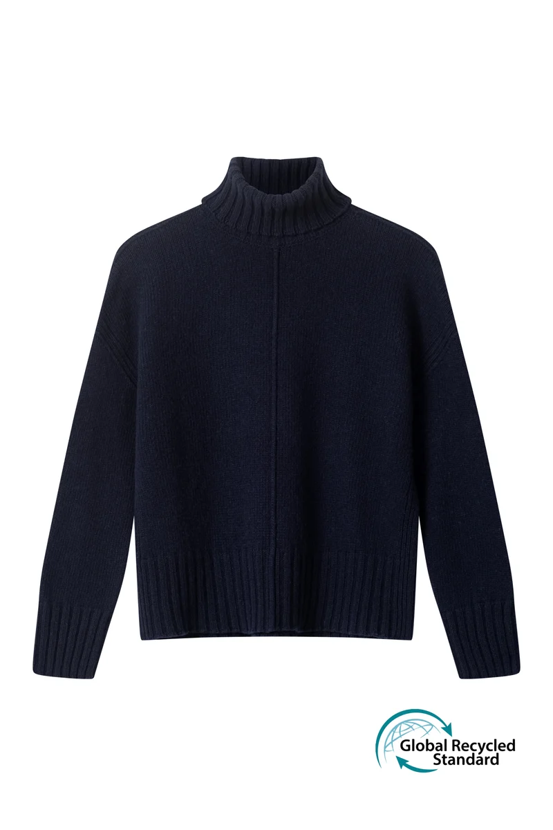 Wollstrick Rollkragenpullover Koli Dunkelblau