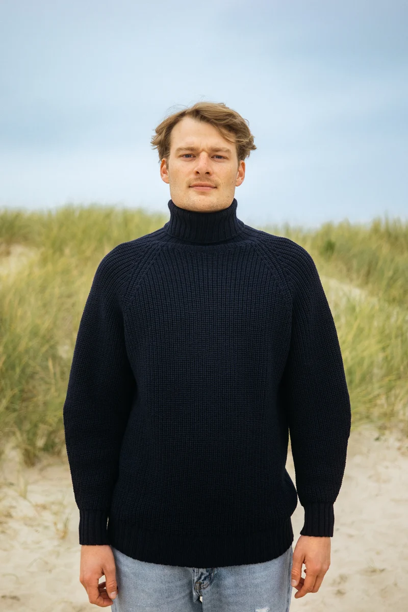 Grobstrick-Rollkragenpullover Nordkap Dunkelblau