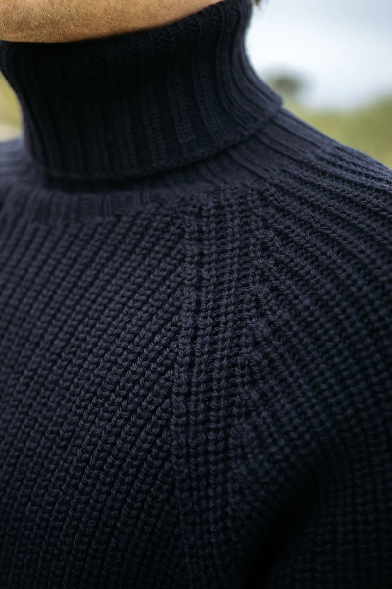 Grobstrick-Rollkragenpullover Nordkap Dunkelblau