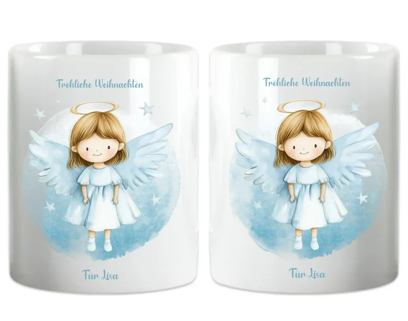 "Schutzengel" Tasse - Personalisierte Tasse mit Engel und Namen für Kinder blau