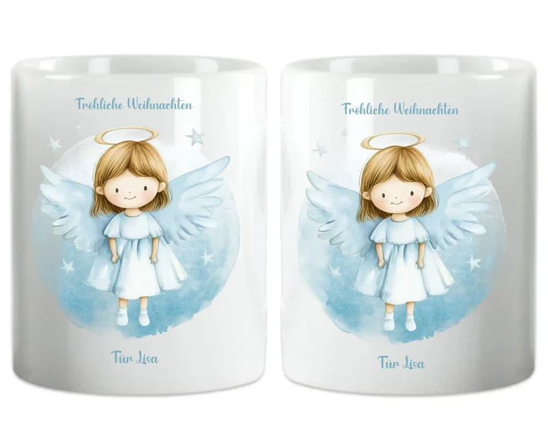 "Schutzengel" Tasse - Personalisierte Tasse mit Engel und Namen für Kinder blau
