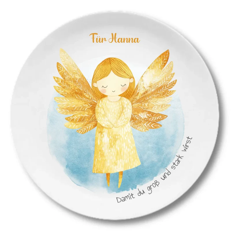 Personalisierter Weihnachtsteller / Nikolausteller mit Schutzengel & Namen, Geschenk für Kinder Mädchen 3