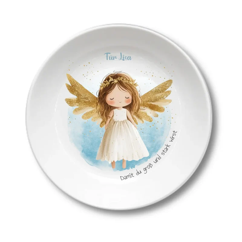 Personalisierter Weihnachtsteller / Nikolausteller mit Schutzengel & Namen, Geschenk für Kinder Mädchen 2