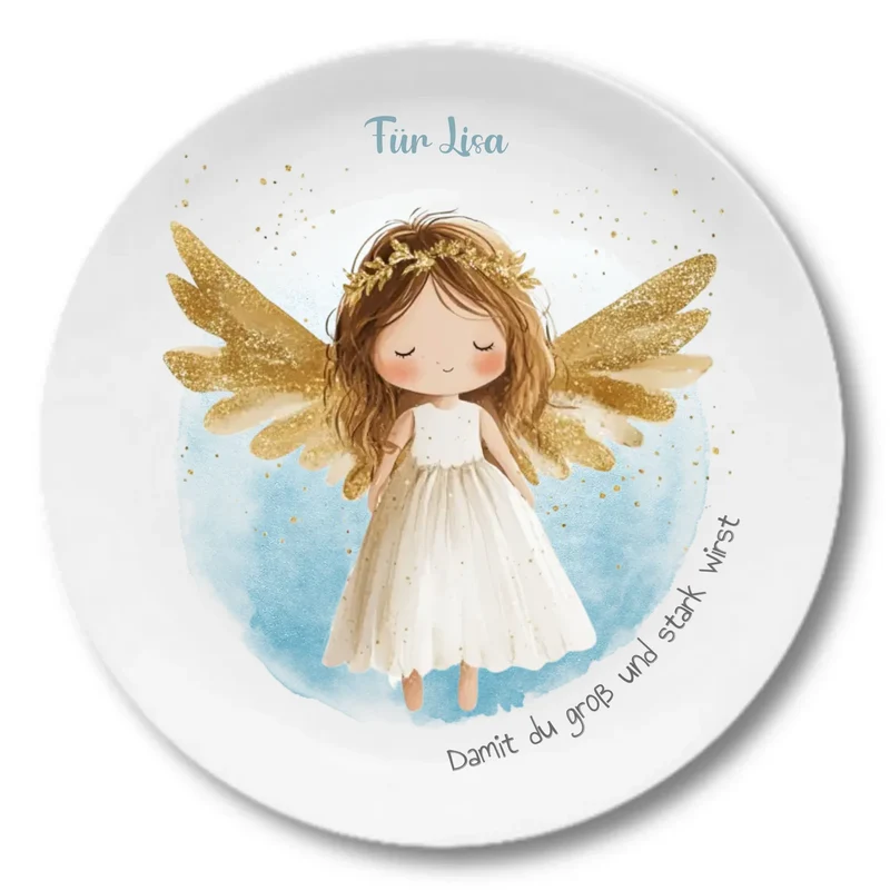 Personalisierter Weihnachtsteller / Nikolausteller mit Schutzengel & Namen, Geschenk für Kinder Mädchen 2