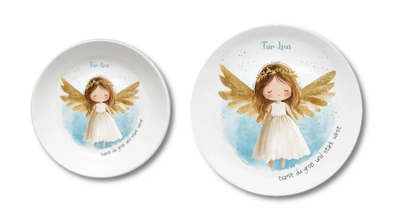 Personalisierter Weihnachtsteller / Nikolausteller mit Schutzengel & Namen, Geschenk für Kinder Mädchen 2
