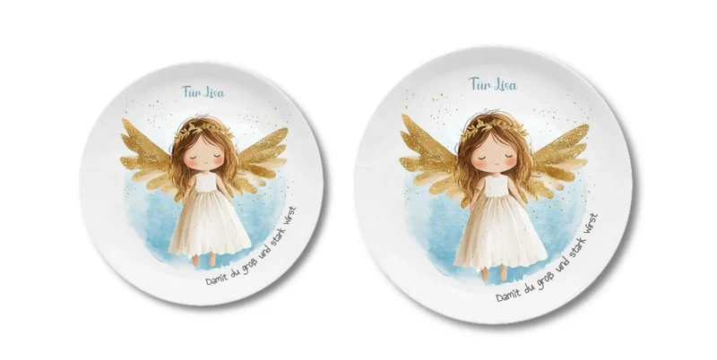 Personalisierter Weihnachtsteller / Nikolausteller mit Schutzengel & Namen, Geschenk für Kinder Mädchen 2