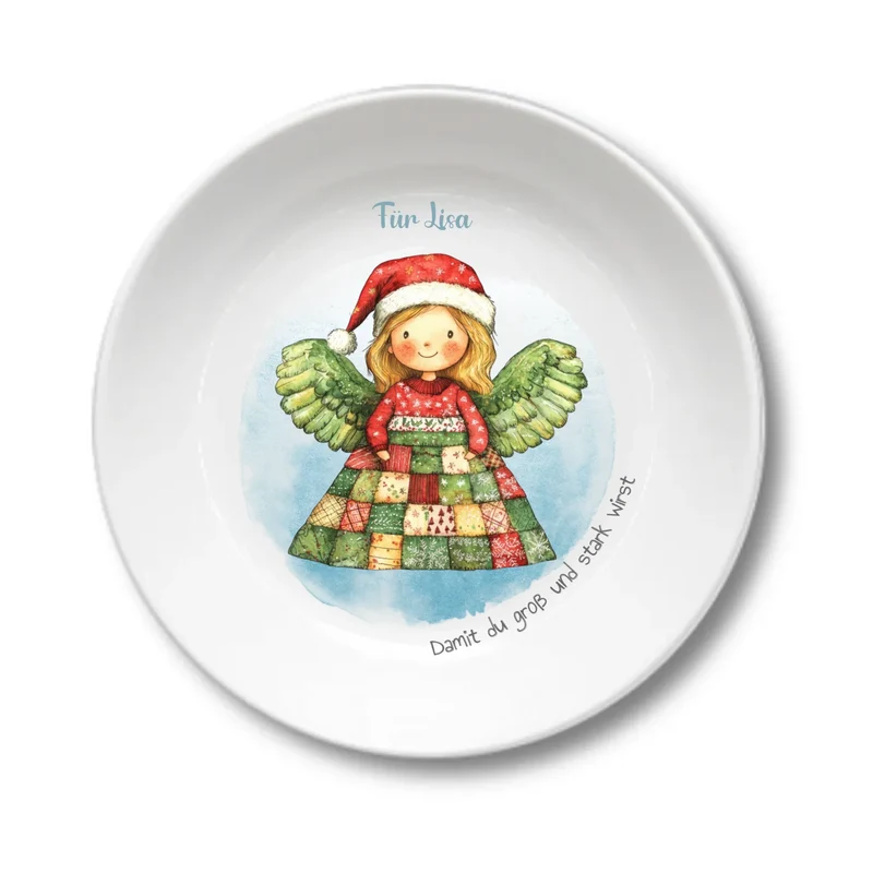 Personalisierter Weihnachtsteller / Nikolausteller mit Schutzengel & Namen, Geschenk für Kinder Mädchen
