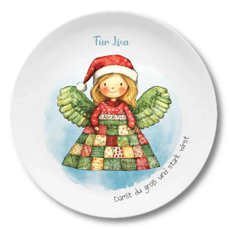 Personalisierter Weihnachtsteller / Nikolausteller mit Schutzengel & Namen, Geschenk für Kinder Mädchen