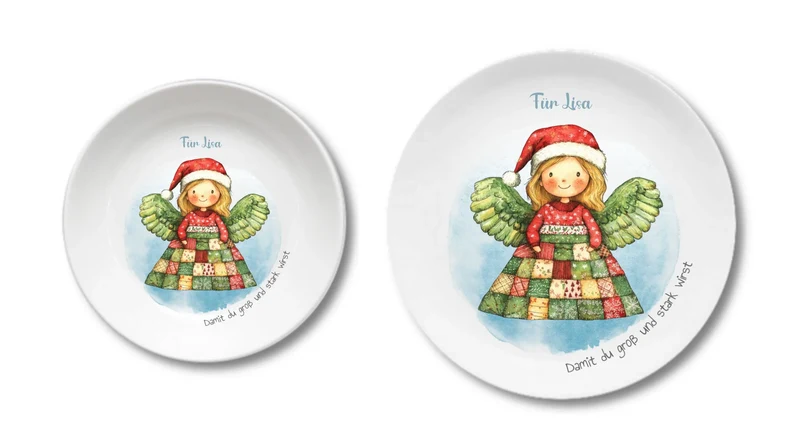 Personalisierter Weihnachtsteller / Nikolausteller mit Schutzengel & Namen, Geschenk für Kinder Mädchen