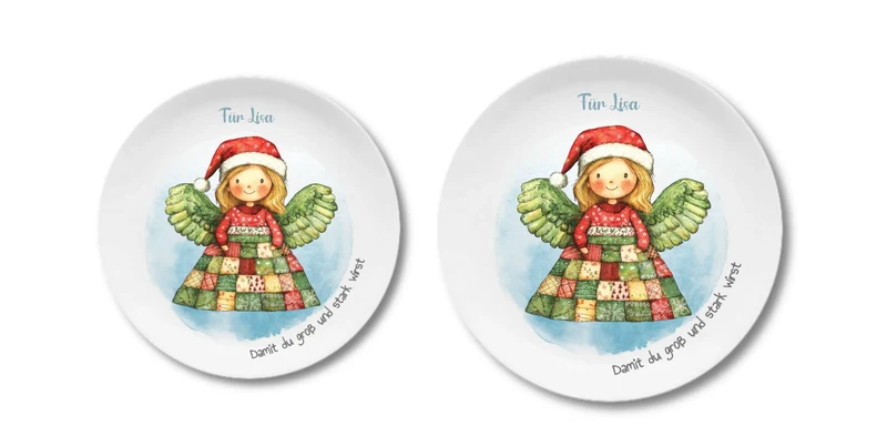 Personalisierter Weihnachtsteller / Nikolausteller mit Schutzengel & Namen, Geschenk für Kinder Mädchen
