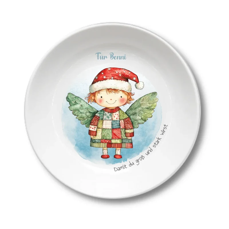 Personalisierter Weihnachtsteller / Nikolausteller mit Schutzengel & Namen, Geschenk für Kinder