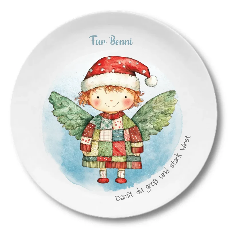 Personalisierter Weihnachtsteller / Nikolausteller mit Schutzengel & Namen, Geschenk für Kinder