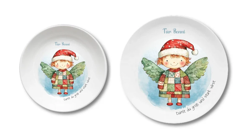 Personalisierter Weihnachtsteller / Nikolausteller mit Schutzengel & Namen, Geschenk für Kinder
