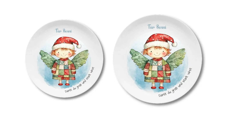 Personalisierter Weihnachtsteller / Nikolausteller mit Schutzengel & Namen, Geschenk für Kinder