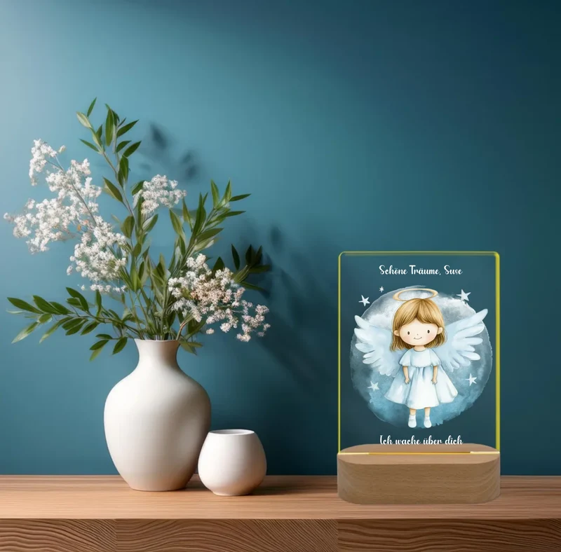 Schutzengel LED Nachtlicht personalisiert für Kinder mit Name und Text - Engel Dekolicht