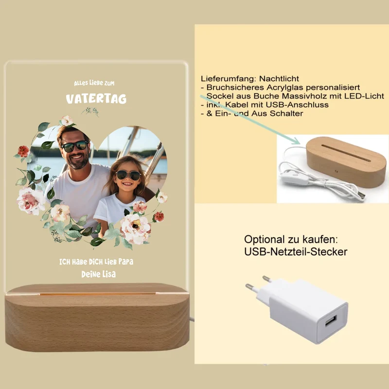Personalisiertes LED Nachtlicht 'Vatertag'' Geschenk für Papa