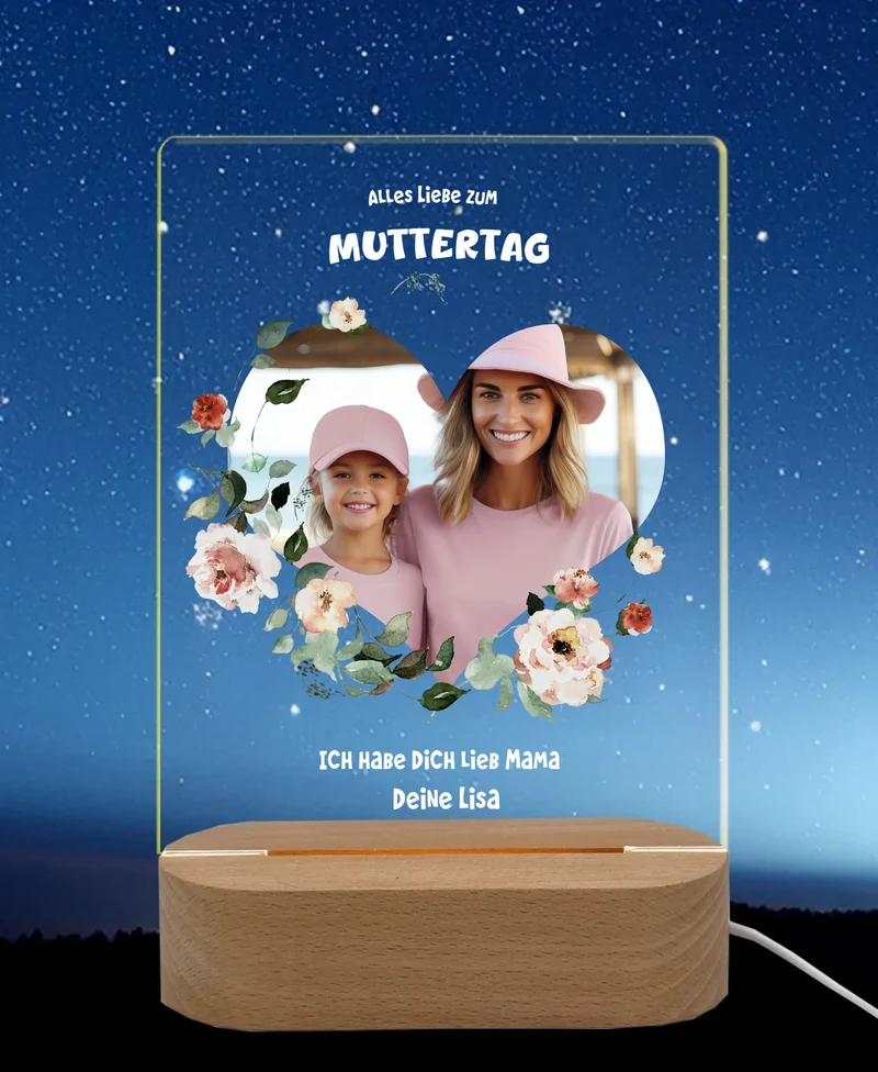Personalisiertes LED Nachtlicht 'Muttertag'' Geschenk für Mama im Herzdesign