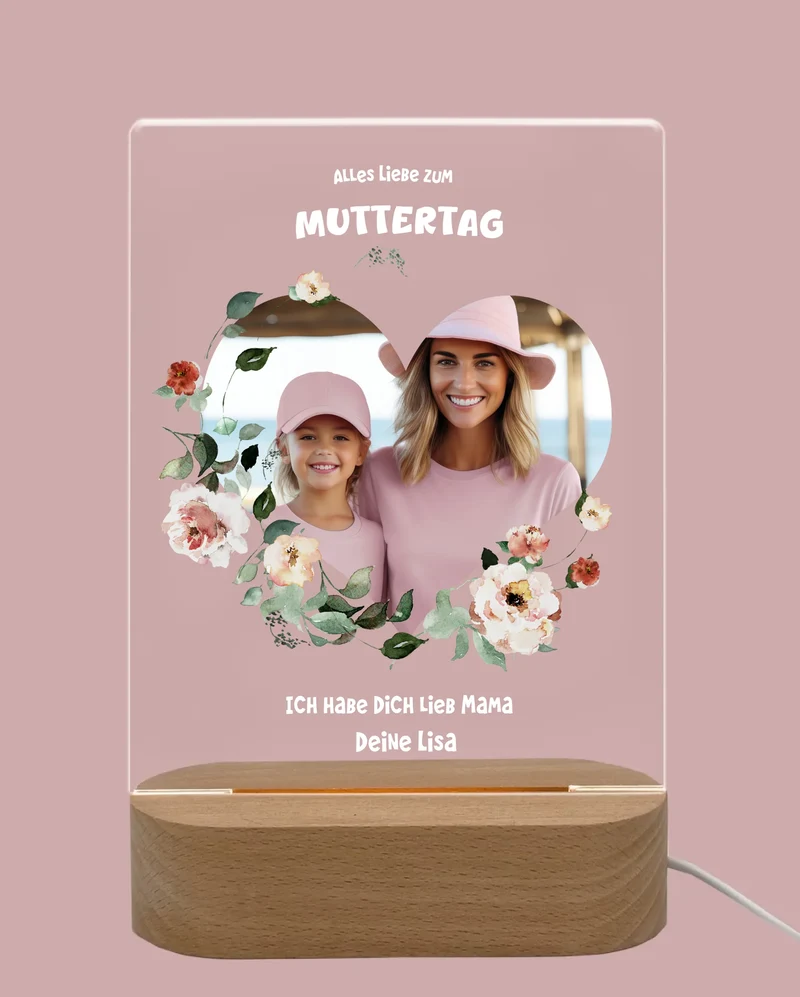 Personalisiertes LED Nachtlicht 'Muttertag'' Geschenk für Mama im Herzdesign