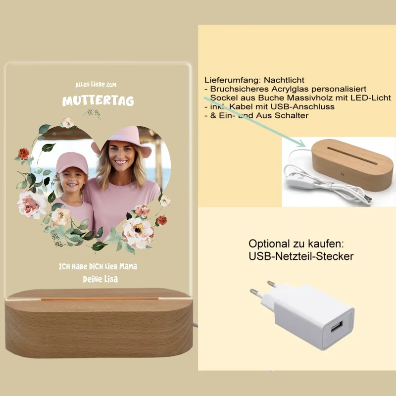Personalisiertes LED Nachtlicht 'Muttertag'' Geschenk für Mama im Herzdesign