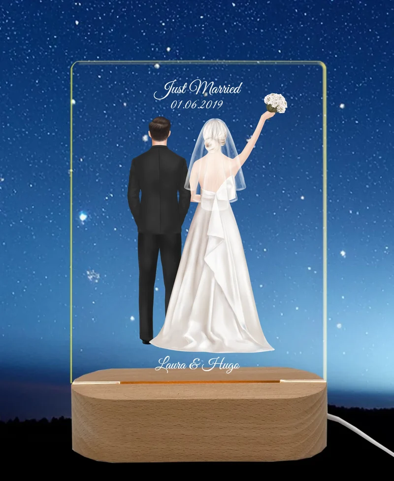 Personalisiertes LED Nachtlicht "Just Married'' Brautpaar Hochzeitsgeschenk