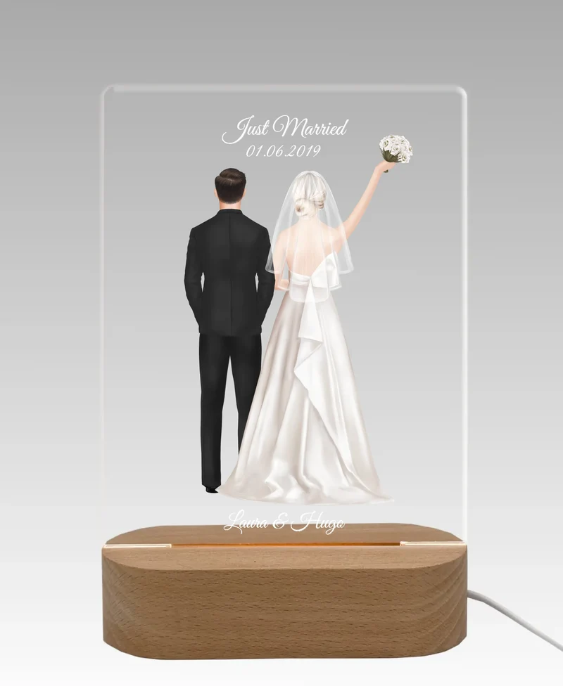 Personalisiertes LED Nachtlicht "Just Married'' Brautpaar Hochzeitsgeschenk