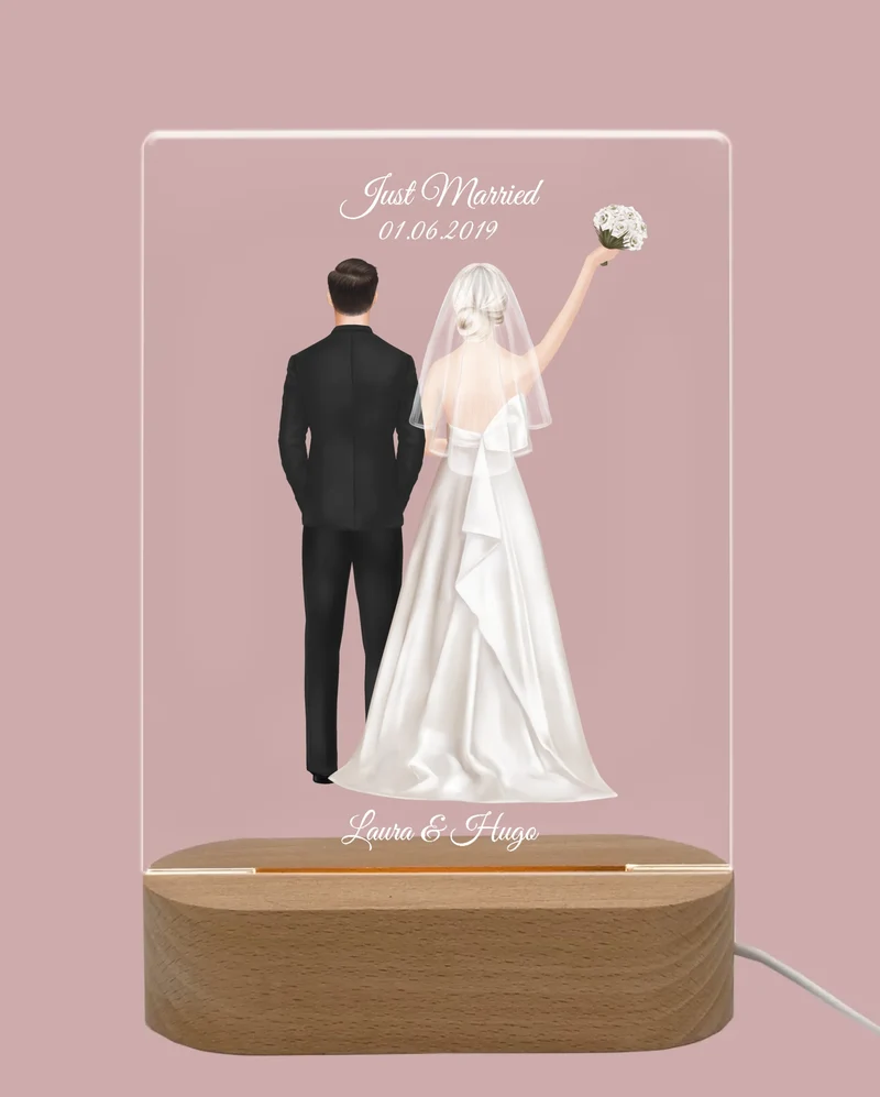 Personalisiertes LED Nachtlicht "Just Married'' Brautpaar Hochzeitsgeschenk
