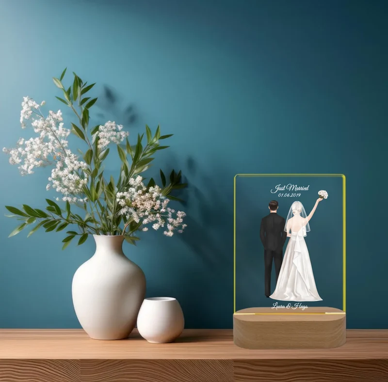 Personalisiertes LED Nachtlicht "Just Married'' Brautpaar Hochzeitsgeschenk