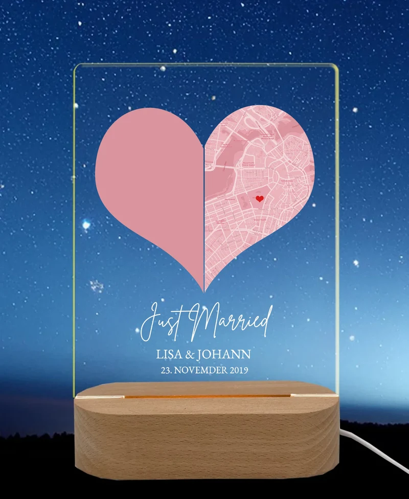 Personalisiertes LED Nachtlicht "Just Married'' mit Foto Hochzeitsgeschenk