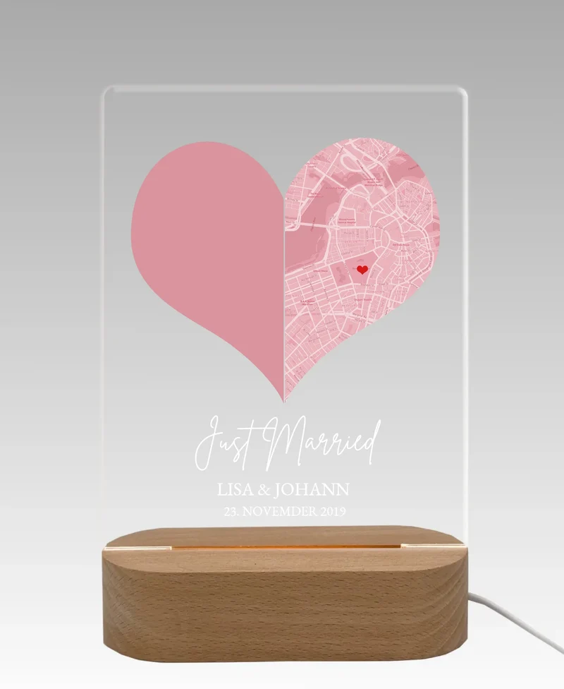 Personalisiertes LED Nachtlicht "Just Married'' mit Foto Hochzeitsgeschenk