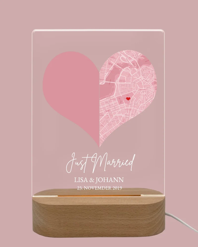 Personalisiertes LED Nachtlicht "Just Married'' mit Foto Hochzeitsgeschenk