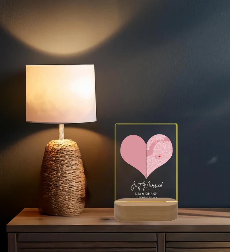 Personalisiertes LED Nachtlicht "Just Married'' mit Foto Hochzeitsgeschenk