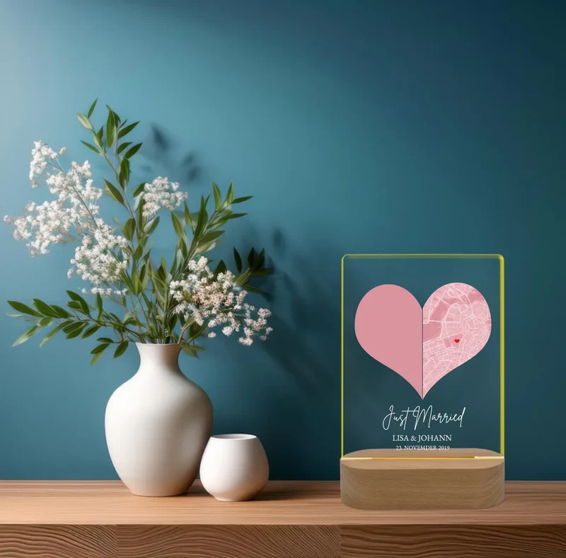Personalisiertes LED Nachtlicht "Just Married'' mit Foto Hochzeitsgeschenk