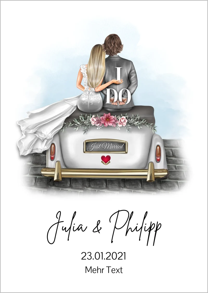 Hochzeitspaar im Hochzeitsauto | Personalisiertes Poster Hochzeitsgeschenk | Geschenk Wedding Car Hochzeit