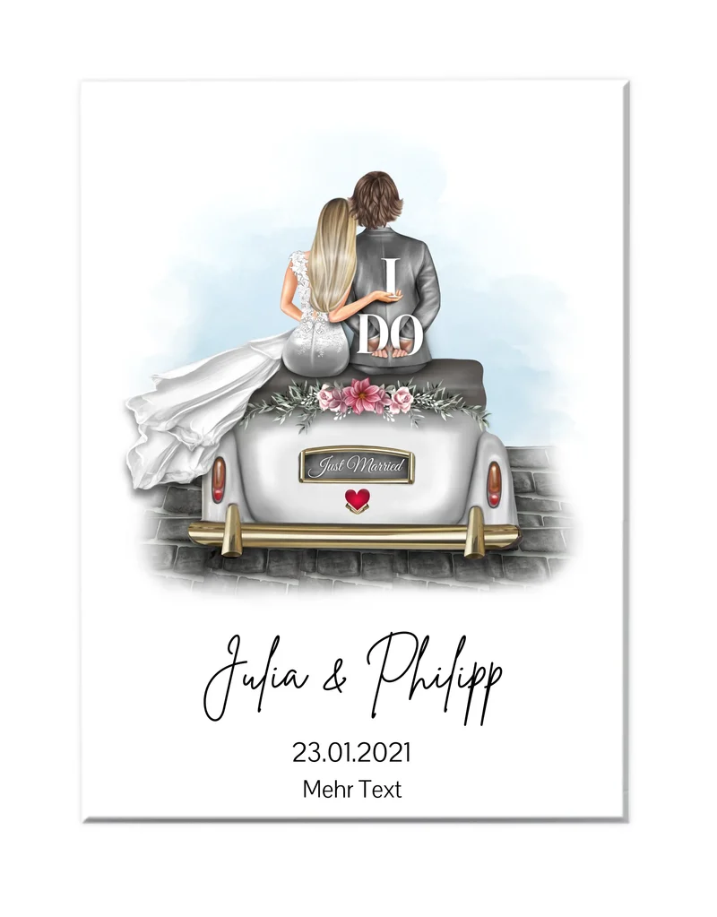 Hochzeitspaar im Hochzeitsauto | Personalisiertes Poster Hochzeitsgeschenk | Geschenk Wedding Car Hochzeit