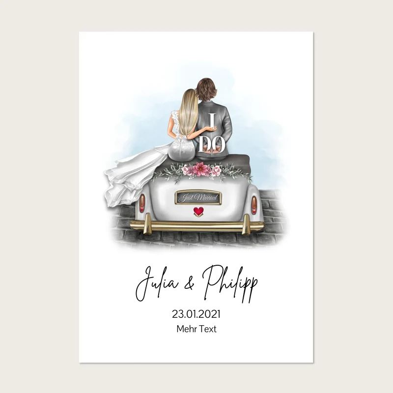Hochzeitspaar im Hochzeitsauto | Personalisiertes Poster Hochzeitsgeschenk | Geschenk Wedding Car Hochzeit