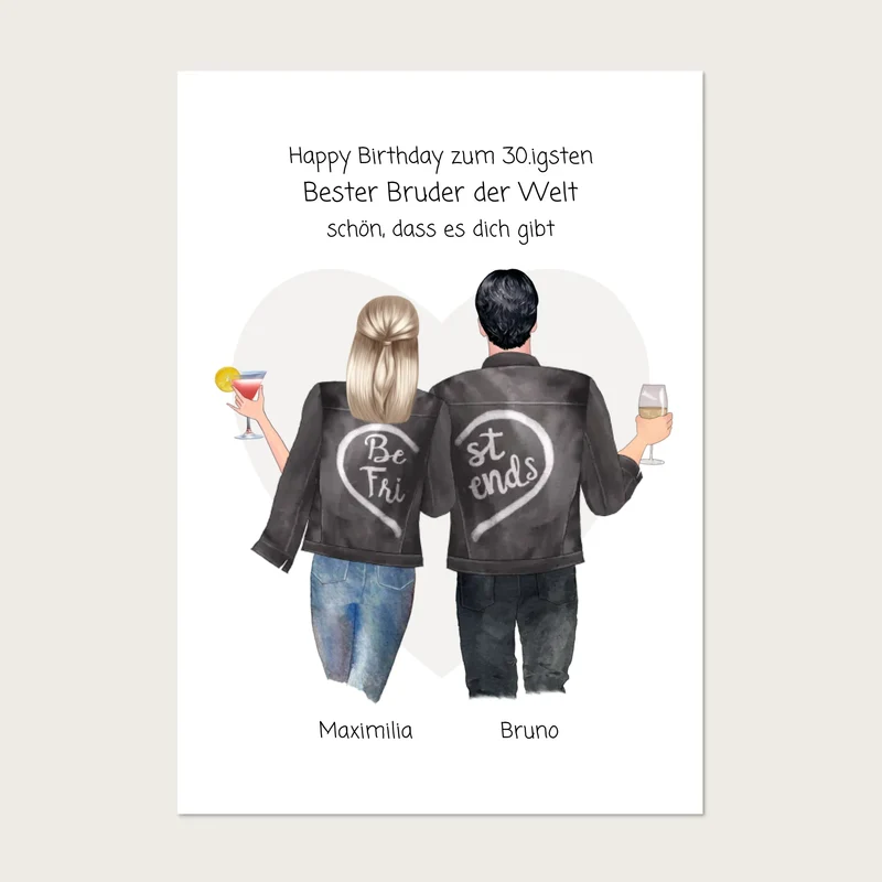 Geschenk 30 Geburtstag personalisiert - Poster Bruder Schwester Bild - Geburtstagsgeschenk