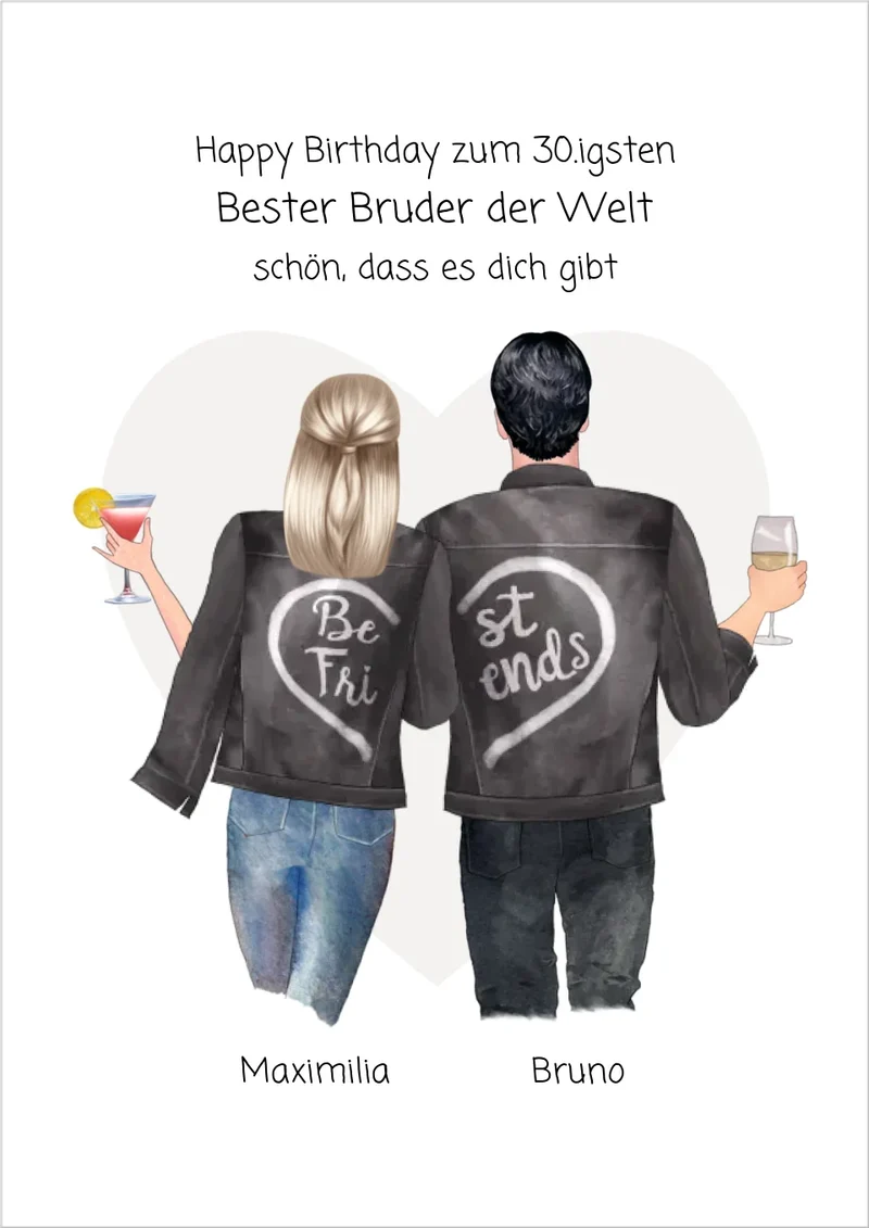 Geschenk 30 Geburtstag personalisiert - Poster Bruder Schwester Bild - Geburtstagsgeschenk