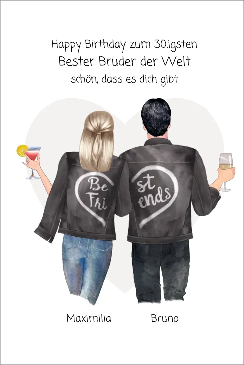 Geschenk 30 Geburtstag personalisiert - Poster Bruder Schwester Bild - Geburtstagsgeschenk