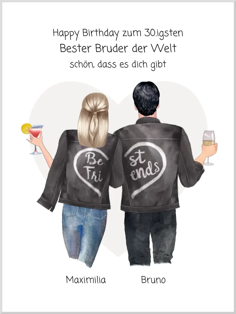Geschenk 30 Geburtstag personalisiert - Poster Bruder Schwester Bild - Geburtstagsgeschenk