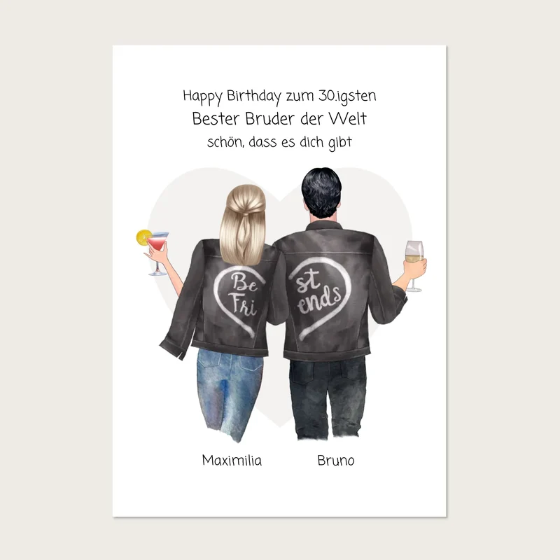 Geschenk 30 Geburtstag personalisiert - Poster Bruder Schwester Bild - Geburtstagsgeschenk