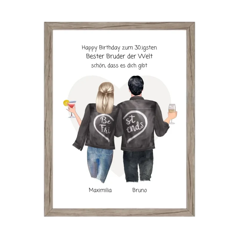 Geschenk 30 Geburtstag personalisiert - Poster Bruder Schwester Bild - Geburtstagsgeschenk