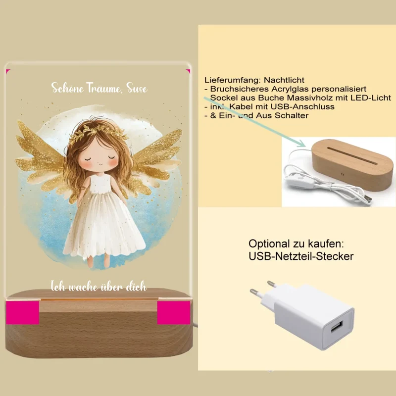 Schutzengel: Personalisiertes LED Nachtlicht für Kinder - Engel Deko Nachtlicht