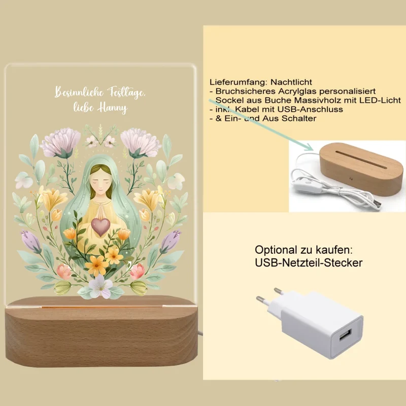 Personalisiertes LED Nachtlicht & Dekolicht Weihnachtsdeko Heilige Maria