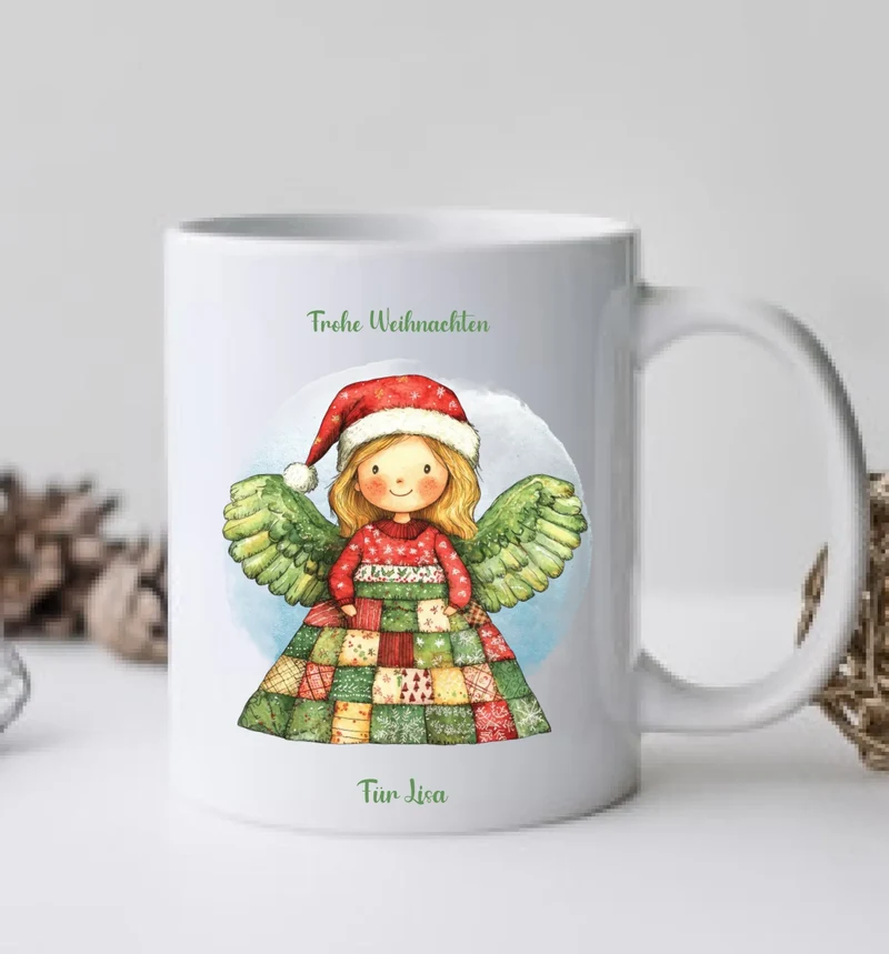 "Weihnachtsengel" Personalisierte Tasse Mädchen - Nikolausgeschenk, Weihnachtsgeschenk Kinder