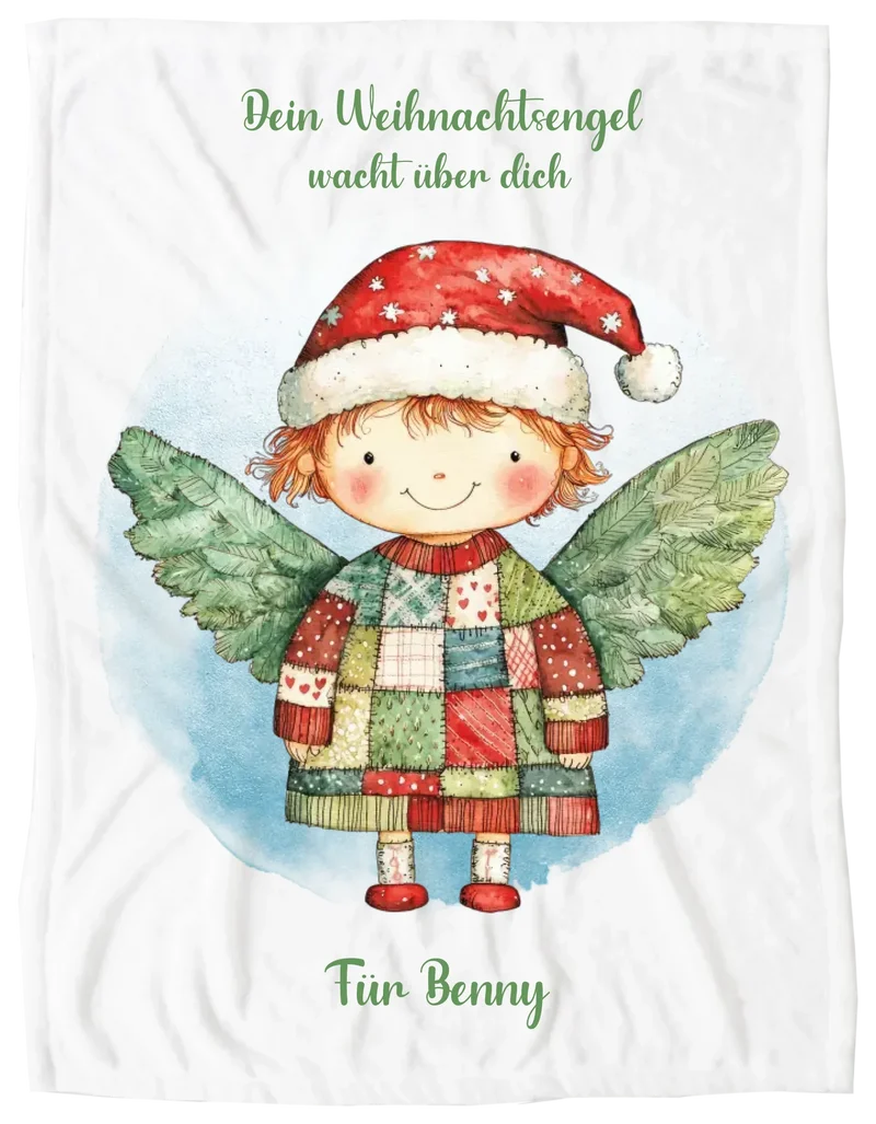 Personalisierte Kinderdecke Weihnachtsengel Junge-Mädchen