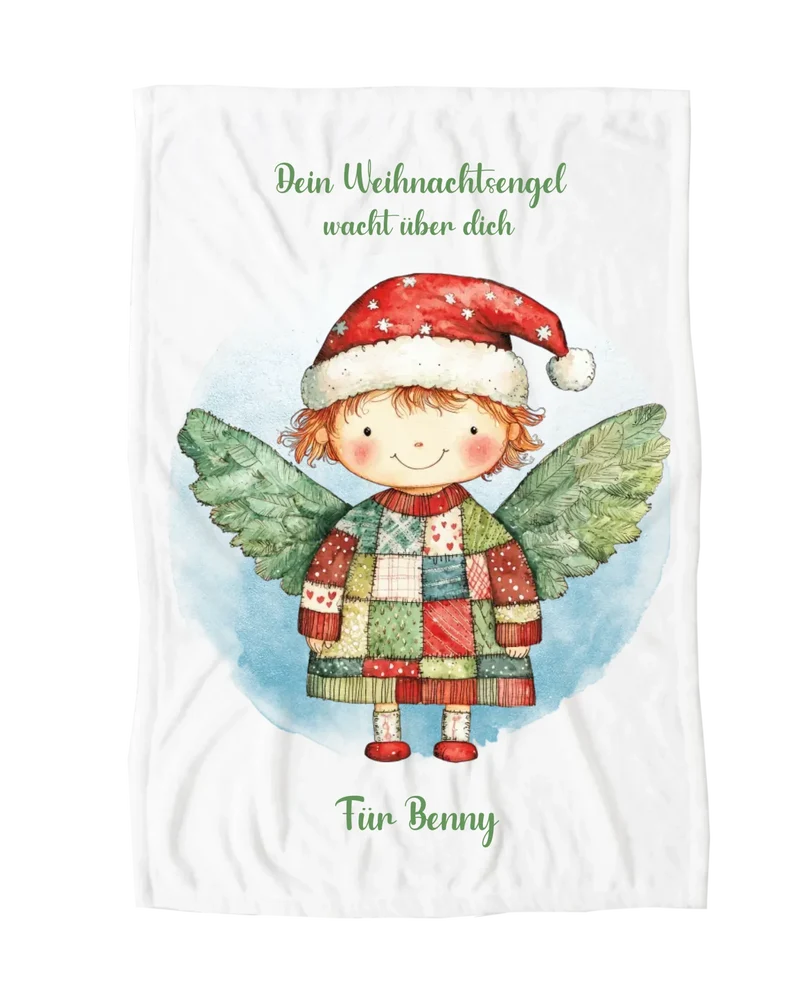 Personalisierte Kinderdecke Weihnachtsengel Junge-Mädchen