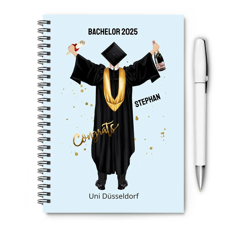 Personalisierter Collegeblock / Notizblock Abschlußgeschenk Abitur, Bachelor, Master oder Doktor mit Namen Mann