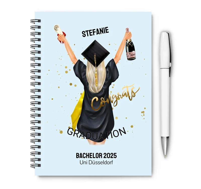 Personalisierter Collegeblock / Notizblock Abschlußgeschenk Abitur, Bachelor, Master oder Doktor mit Namen