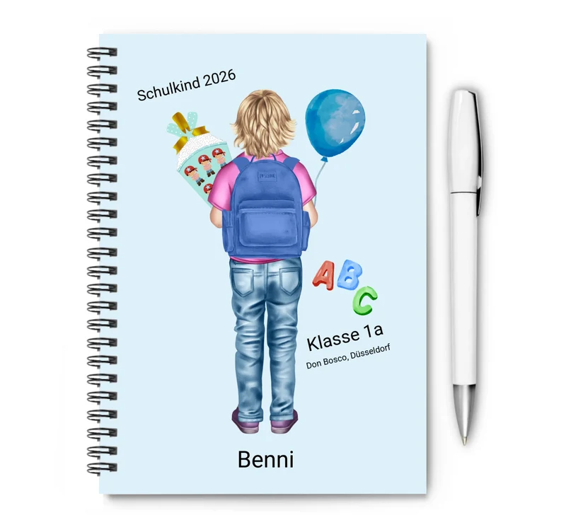 Personalisierter Collegeblock / Notizblock für Kinder Junge - Hausaufgabenheft - Schulbeginn - Geschenk Einschulung