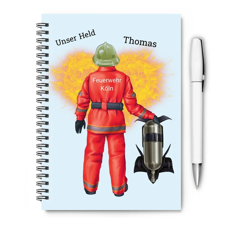 Personalisierter Collegeblock / Notizblock - Superheld Feuerwehrmann - Danke Geschenk